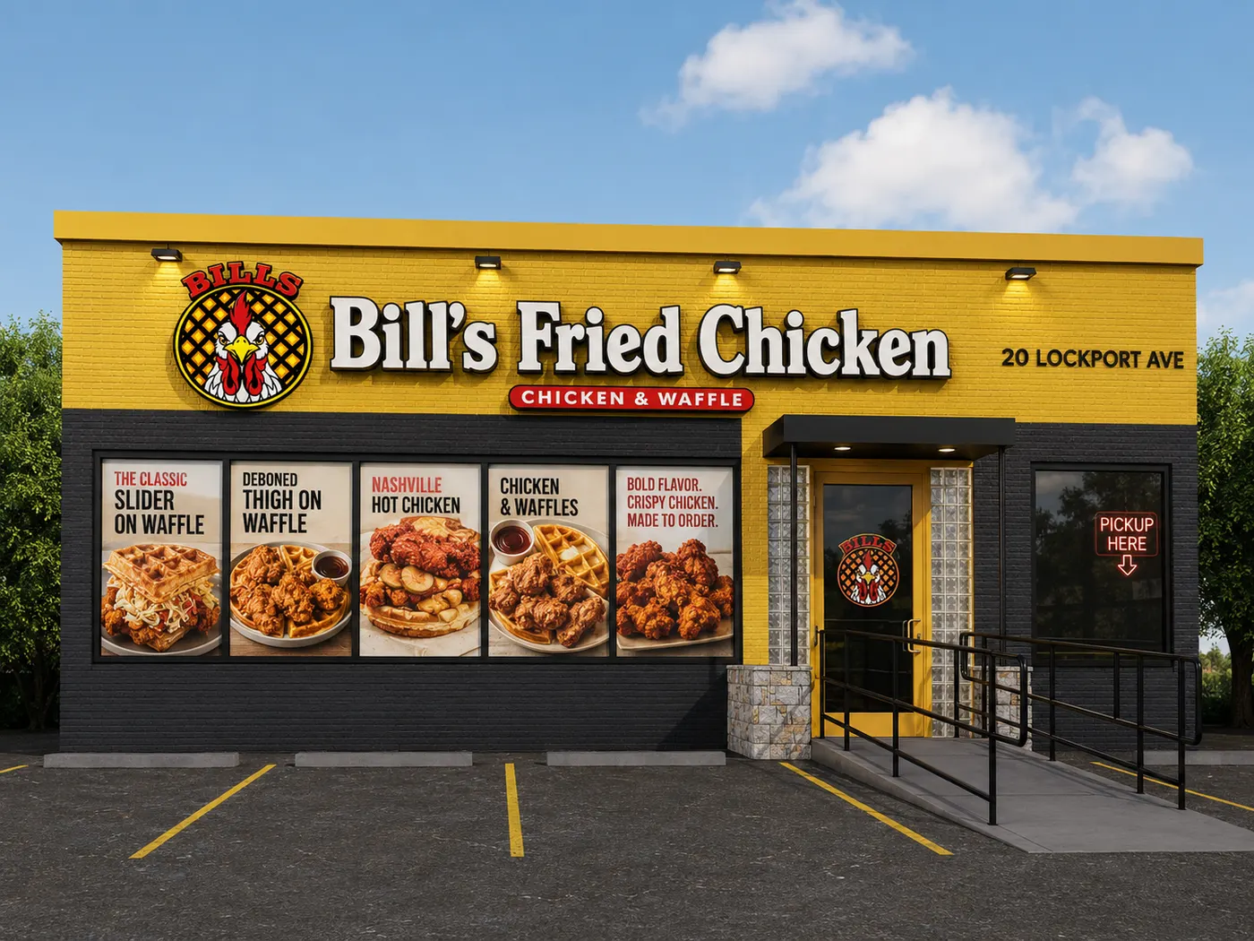 Bill's Fried Chicken and Waffle hero spread